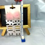 NEW BRIDE Earrings! White acrylic letters with Pink Poms on posts. Lightweight Photo 3