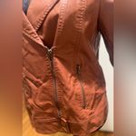 Tobi Vegan Faux Leather Hooded Motorcycle Moto Zippered Brown Jacket Size Small Photo 3