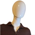 Vintage 60s Goldworm Knit Ribbed Crochet MIDI Chocolate Brown Sweater Dress XS Photo 7