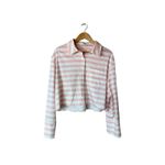 Alice + Olivia Finely Cropped Button Down Shirt L Pink White Stripe Boxy Womens Photo 6