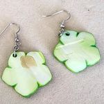 Boho Green Mother of Pearl Plumeria Flower Necklace and Matching Earrings Photo 5