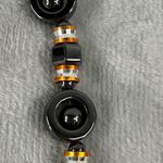 Black Hematite Beaded Necklace Heart Pendant Orange Silver Tone Accents Photo 6