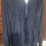Liz Claiborne Women's Button Up Shirt Blouse Long Sleeve 100% Silk Black Size 10 Photo 0
