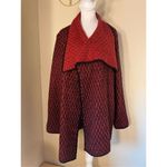 Chico's Red Black Jacquard Open Front Wool Blend Jackie Cardigan Photo 5