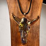 Free People Gold and Iridescent Bull Skull Pendant Necklace Photo 3
