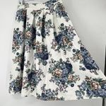 Womens VTG Fritzi CA L Flowy Skirt Midi Pleated Floral Roses Flared Modest White Size L Photo 2