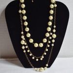 White House | Black Market  Triple Strand Pale Yellow Beaded Gold Tone Necklace Photo 0