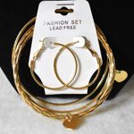 NWT 5 Gold Tone 6" Stackable Heart Charm Bracelets 1" Latch Back Earrings Set Photo 0