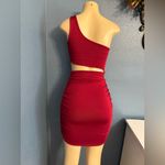 SheIn Burgundy One Shoulder Ruched Cocktail Dress Photo 4