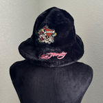 Ed Hardy  Black Faux Fur Bucket Hat with Skull Design Photo 0