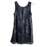 Navy Blue Swirled Pattern Sequined Swing Dress Size Small Photo 1
