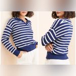 Anthropologie NWOT Flat White Striped Polo Knit Sweater - blue - medium Photo 1