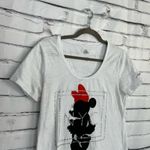 Disney  Minnie Mouse Silhouette Graphic Tee Women’s S White Red Bow 100% Cotton Photo 2
