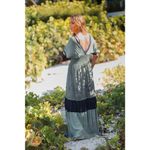 Maxi Dress T. ZOVICH Floral Green Purple Floral Mixed Media Smocked Chiffon Trim Size M Photo 2