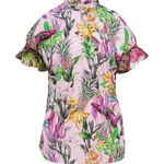 Robert Graham  Paige Palm Ruffle-Trim TropicalPrint Keyhole Top size Medium Photo 0