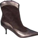 Donald Pliner Pewter Metallic Leather Short Boot Shoe Expresso Suede $455 NWT Brown Size 6 Photo 0