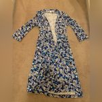Diane Von Furstenberg Dvf cotton flower blue white wrap dress $355 summer formal party classic size 4 Photo 3