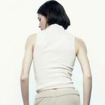 ZARA Ecru Sleeveless Cut Out Squared Neck Choker Tank Top Sz L Cotton Blend Photo 3