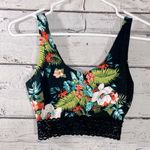 Mudd  Crop Top Stretchy Lace Trimmed Black Tropical Print-XS Photo 0