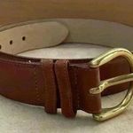 Lands' End tan leather belt with gold buckle; length - 38” including buckle Photo 0