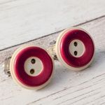 Vintage Clip On Earrings Red & Cream Button Design Photo 2