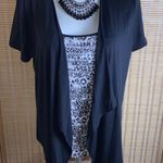Discreet Animal Print Tank Top With Attached Black Jersey Short Sleeve Cardigan Photo 0