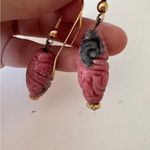 Vintage Rhodonite Pink Black Carved Pierced Drop Earrings Womens Estate Jewelry Photo 1