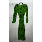 Something Navy Green Black Floral Long Sleeve Midi Dress Tie Waist Pockets S Photo 3