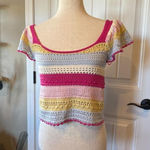 Sincerely Jules Striped Crochet Crop Top Off Shoulder Ruffle Sleeve Pink Yellow Size M Photo 0