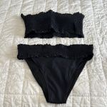 Beachsissi  Solid Black Smocked Stringy Selvedge Bikini Set sz L Photo 1