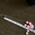 NEW Pink roses fashion Necklace and Earrings set, silver tone chain Photo 5