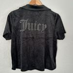 Juicy Couture Black Velvet Velour Button Front Top Glitter Glam Logo Y2K Girly Photo 1