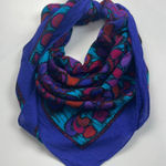 Floral Scarf Paisley Square Women Maximalist Eclectic Vintage Unique Bold Blue Photo 0