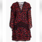 IRO  River Smocked Fil Coupe Mini Dress Women's Size 2‎ Red Blue Silk Blend Print Photo 15