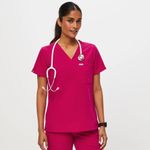 FIGS  Catarina Scrubs Top medical short sleeve Ultra Rose magenta vneck pocket Photo 1