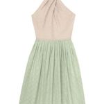 Gal Meets Glam ππ Alma Two-Color Gingham Halter Neck Dress ~ Green Tan 2 NWT Photo 5