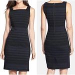 Eileen Fisher  Black Striped Square Neck Stretch Bodycon Straight Dress Women's 8 Photo 1
