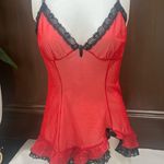 Vintage Faris Red and Black Lace Chemise lingerie nighty baby doll made in USA Size L Photo 1