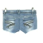 Rue 21 Denim Cut Off Jean Shorts Embroidered Floral Checks Juniors 1 / 2 Stretch Photo 3