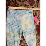 Betsey Johnson Nwt  Marble Print High Rise Leggings Blue Yellow Pastel Yoga Pants Photo 2
