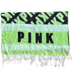 PINK - Victoria's Secret  Neon Green & Black Reversible Fringe Logo Blanket Scarf Photo 4