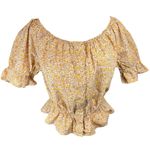 J.Crew  Yellow Floral Peasant Blouse Off Shoulder Ruffle‎ Hem Cotton Small Photo 0