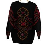 Marsh Landing  Hand Knit Vintage Wool Crewneck Colorful Geometric Sweater Large Photo 1
