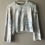 Olivaceous  Blue and White Tie Dye Open Back Long Sleeve Crop Sweatshirt Size S Photo 0