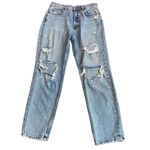 ZARA Women’s 8 High Rise Ripped Mom Jeans Blue Distressed Denim Relaxed Fit Photo 1