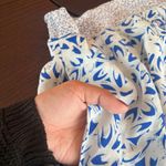 Maeve  Blue and White Leaf Print A-Line silk Skirt Photo 8