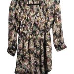 Whimsigoth Sheer Floral Black Mini Dress Tunic Pleated Waist Tie V Neck Fairy S Photo 0