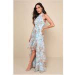 Lulus Forever Exceptional‎ Light Blue Floral Halter Organza Maxi Dress, Medium Photo 3