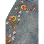 Indigo Thread Co.Embroidered Floral Denim Jeans Frayed Hem Ankle Flowers Sz 16 Blue Photo 2