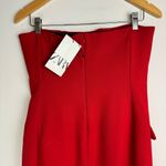 ZARA NWT Red Strapless Midi Dress Sz Medium Flap Pockets Buttons Photo 13